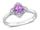 5/8 Carat (ctw) Amethyst Halo Ring with Diamonds in Sterling Silver